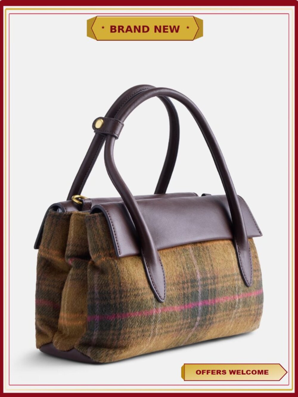 Faux Wool Satchel Handbag Crossbody Adjustable Straps